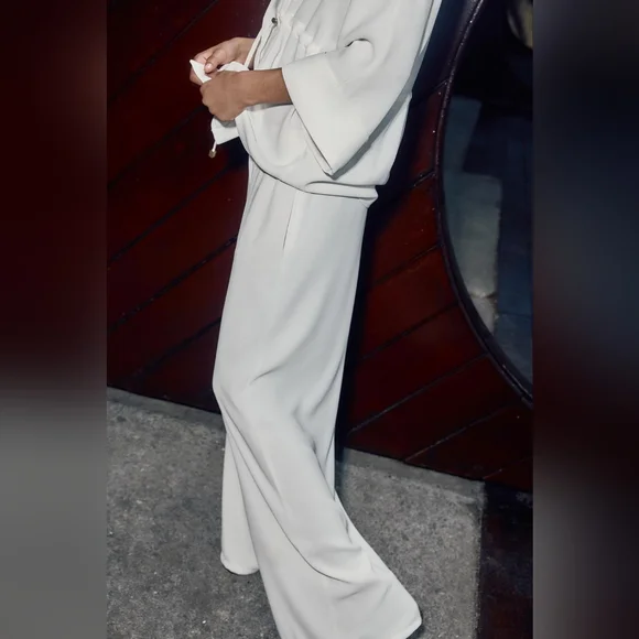 ZARA 2 PIECES SET GATHERED KIMONO SHIRT AND CREPE WIDE LEG PANTS SIZE XS/S - Picture 7 of 15